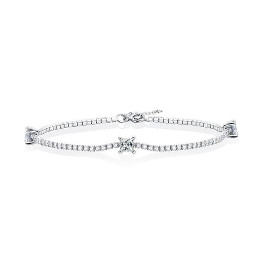 Sterling Silver Square-Shaped Moissanite Charm Bracelet