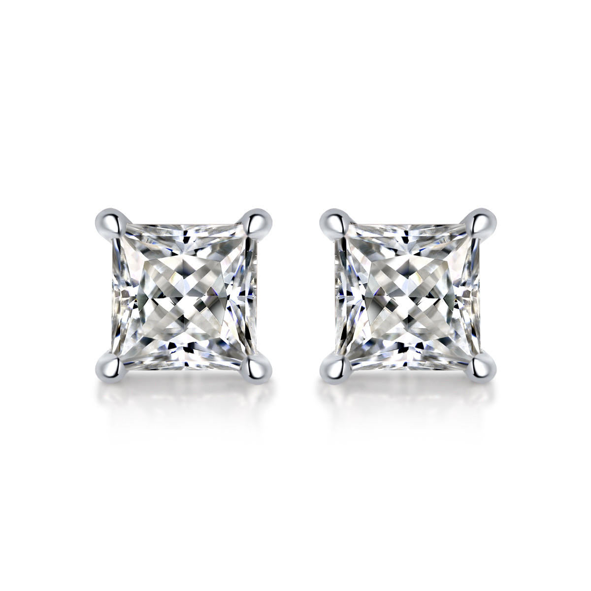 Square-Shaped Sterling Silver Moissanite Stud Earrings